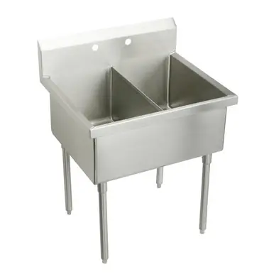 Affordable ELKAY WNSF8230OF2 Weldbilt Stainless Steel 33" x 27-1/2" x 14" Floor Mount, Double Compartment Scullery Sink