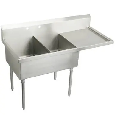 ELKAY WNSF8230R2 Weldbilt Stainless Steel 55-1/2" x 27-1/2" x 14" Floor Mount, Double Compartment Scullery Sink with Drainboard New Arrival