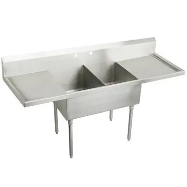 ELKAY WNSF8236LR2 Weldbilt Stainless Steel 84" x 27-1/2" x 14" Floor Mount, Double Compartment Scullery Sink with Drainboard Popular