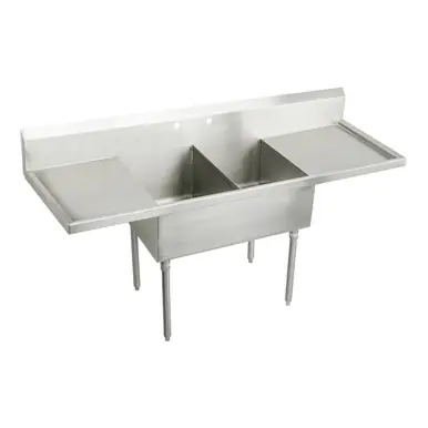 Markdown ELKAY WNSF8236LR4 Weldbilt Stainless Steel 84" x 27-1/2" x 14" Floor Mount, Double Compartment Scullery Sink with Drainboard