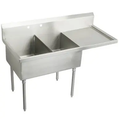 ELKAY WNSF8236R2 Weldbilt Stainless Steel 61-1/2" x 27-1/2" x 14" Floor Mount, Double Compartment Scullery Sink with Drainboard Handmade