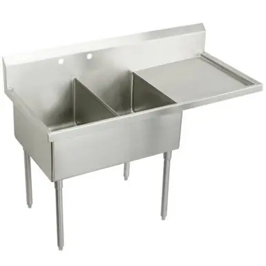 Same Day Shipping ELKAY WNSF8248R2 Weldbilt Stainless Steel 73-1/2" x 27-1/2" x 14" Floor Mount, Double Compartment Scullery Sink with Drainboard