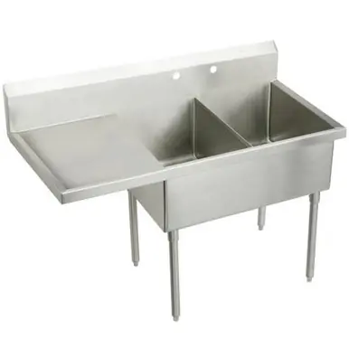 Wholesale ELKAY WNSF8254L2 Weldbilt Stainless Steel 79-1/2" x 27-1/2" x 14" Floor Mount, Double Compartment Scullery Sink with Drainboard