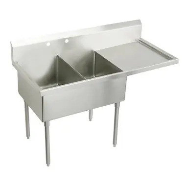 Seasonal Sale ELKAY WNSF8254R0 Weldbilt Stainless Steel 79-1/2" x 27-1/2" x 14" Floor Mount, Double Compartment Scullery Sink with Drainboard