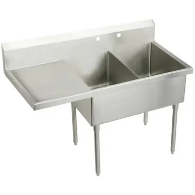 Fast Shipping ELKAY WNSF8260L2 Weldbilt Stainless Steel 85-1/2" x 27-1/2" x 14" Floor Mount, Double Compartment Scullery Sink with Drainboard