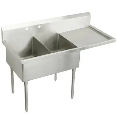 Viral ELKAY WNSF8260R2 Weldbilt Stainless Steel 85-1/2" x 27-1/2" x 14" Floor Mount, Double Compartment Scullery Sink with Drainboard
