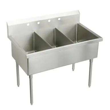 Direct From Manufacturer ELKAY WNSF83454 Weldbilt Stainless Steel 48" x 27-1/2" x 14" Floor Mount, Triple Compartment Scullery Sink