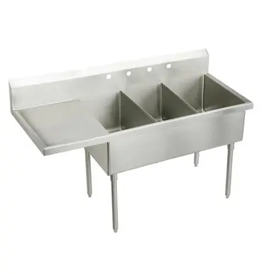 Next Day Delivery ELKAY WNSF8354L2 Weldbilt Stainless Steel 79-1/2" x 27-1/2" x 14" Floor Mount, Triple Compartment Scullery Sink with Drainboard