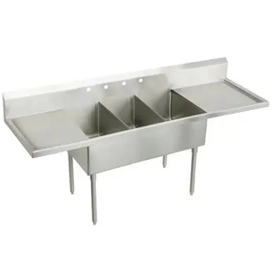 ELKAY WNSF8354LR4 Weldbilt Stainless Steel 102" x 27-1/2" x 14" Floor Mount, Triple Compartment Scullery Sink with Drainboard Big Sale