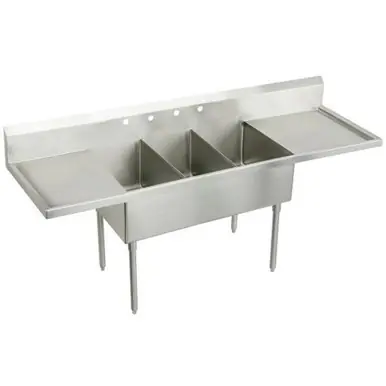 Clearance ELKAY WNSF8372LR4 Weldbilt Stainless Steel 120" x 27-1/2" x 14" Floor Mount, Triple Compartment Scullery Sink