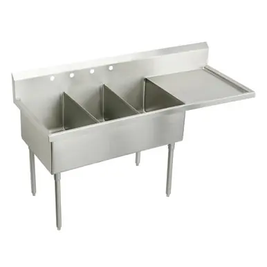 ELKAY WNSF8372R2 Weldbilt Stainless Steel 97-1/2" x 27-1/2" x 14" Floor Mount, Triple Compartment Scullery Sink Seasonal Sale