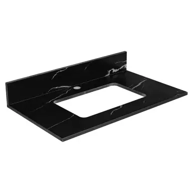 Bulk Order Fine Fixtures 30" Black Carrara Sintered Stone Vanity Countertop - Removable Backsplash - For Single Sink