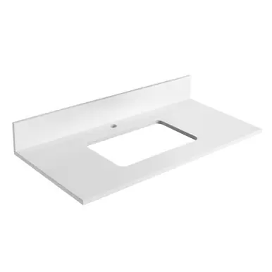 Genuine Fine Fixtures 36" Solid White Sintered Stone Vanity Countertop - Removable Backsplash - For Single Sink
