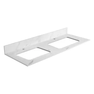 Express Delivery Fine Fixtures 48" White Carrara Sintered Stone Vanity Countertop - Removable Backsplash - For Double Sink