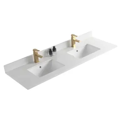Deal Fine Fixtures 60 Inch x 21 Inch White Phoenix Quartz Stone Counter Top For Double Sink
