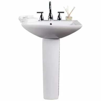 Shop Now Fine Fixtures MI2319W8 Classic White Pedestal Sink Sink 23 Inch X 19 Inch with 8 Inch Faucet Holes