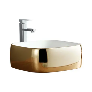 Hot Deal Fine Fixtures MV1616GO Modern Square Vessel Sink 16 Inch X 16 Inch - Gold / White