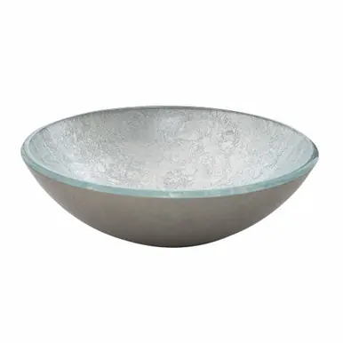 Fresh Stock Fine Fixtures MV1616SV Modern Round Glass Vessel Sink - Silvery 16 Inch X 16 Inch