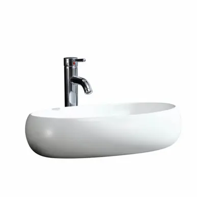Fine Fixtures MV2416RW Modern Round Vessel Sink 24 Inch X 16 Inch - No Faucet Hole - White Markdown