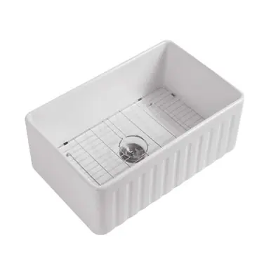Professional Grade Fine Fixtures Orvieto Fireclay Kitchen Sink - White - 30" x 18" - FCB3018