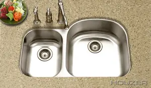 Hamat 32 1/2" X 20-11/16" Undermount 70/30 Double Bowl Kitchen Sink & Strainer - Stainless Steel Hot Picks