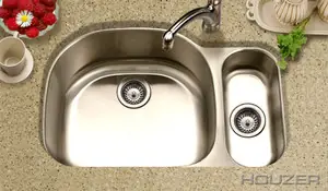 Hamat 32" X 21" Undermount 80/20 Double Bowl Kitchen Sink & Strainer - Stainless Steel Low Price
