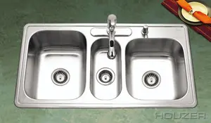 Money Back Guarantee Hamat EDITION 41 5/16" X 22" Triple Bowl Kitchen Sink & Strainer - Stainless Steel