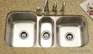Instant Buy Hamat GOURMET 39-13/16" X 20 3/16" Undermount Triple Bowl Kitchen Sink & Strainer - Stainless Steel