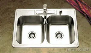Popular Hamat REVIVE 32" X 22" Double Bowl Top Mount Kitchen Sink - Three Holes - Stainless Steel