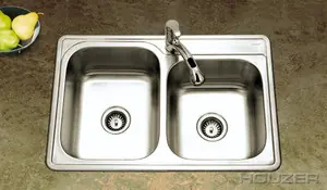 Hamat REVIVE 33'' x 22'' Kitchen Sink Top Mount Double Bowl - 1 Hole - Stainless Steel Factory Price