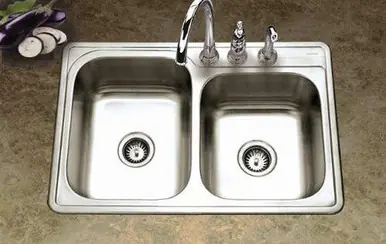 Hamat REVIVE 33'' x 22'' Top Mount Kitchen Sink Double Bowl - 3 Holes - Stainless Steel Deal