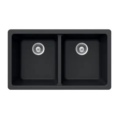 While Supplies Last Hamat SiOStone 33" W x 18 1/2" L Quartztone Undermount Composite Granite Double Bowl Kitchen Sink in Midnite
