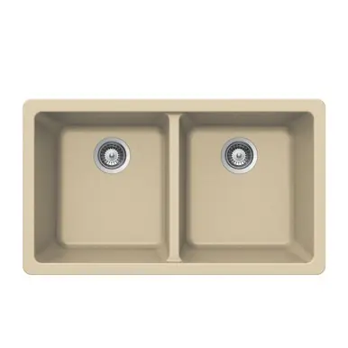 Super Sale Hamat SiOStone 33" W x 18 1/2" L Quartztone Undermount Composite Granite Double Bowl Kitchen Sink in Sand