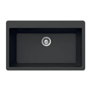 Next Day Delivery Hamat SiOStone 33" X 22" Quartztone Topmount Composite Granite Single Bowl Kitchen Sink in Black