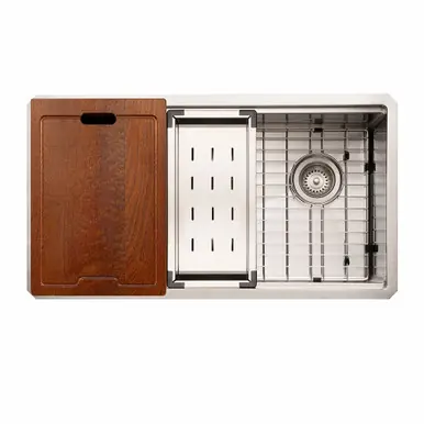 Wholesale HamatUSA REN-16-OS3218 Single Level Undermount 16GA Stainless Steel Offset Sink - 32 x 17 13/16 inches