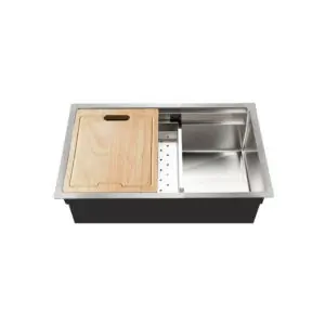 HamatUSA REN-2618S Dual Level Undermount 18GA Stainless Steel Single Bowl Kitchen Sink with Sliding Platform - 26 x 17 13/16 inches Flash Sale