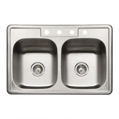 HamatUSA Revive 33" x 22" ADA Topmount Stainless Steel 3-hole Double Bowl Kitchen Sink, 6" Depth - REV-3322DT-6-3-1 Get Yours
