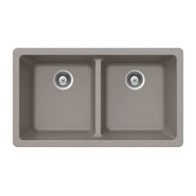 Markdown HamatUSA SIO-3319DU-TA Granite Undermount 50/50 Double Bowl Kitchen Sink, Taupe - 33 x 18 1/2 inches
