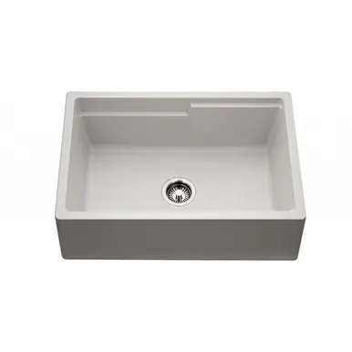 HamatUSA SIO-3320SAW-WH Granite Apron-Front Workstation Kitchen Sink, White - 33 x 20 inches Exclusive