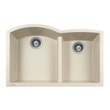 HamatUSA SIO-3321DAUR-LN SiOStone 33" Undermount Double Bowl Granite Kitchen Sink, Linen - SIO-3321DAUR-LN New Arrival