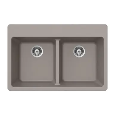 HamatUSA SIO-3322DT-TA Topmount 50/50 Double Bowl Kitchen Sink, Taupe - 33 x 22 inches Premium