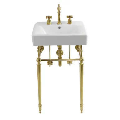Reduced Price Kingston Brass 20" Porcelain Console Sink Set with Widespread Bathroom Faucet and Plumbing Trim Kit (8-Inch, 3 Hole), White/Brushed Brass - CKVPB2018W87