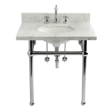 Free Shipping Kingston Brass 30" Carrara Marble Console Sink Set with Widespread Bathroom Faucet and Plumbing Trim Kit (8-Inch, 3 Hole), Carrara Marble/Polished Chrome - CKVPB3030MB1