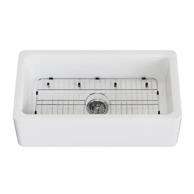Kingston Brass 33" Fireclay Farmhouse Kitchen Sink, Matte White - KGPF331810EBC While Supplies Last