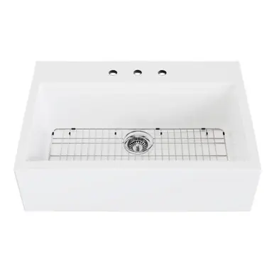 Trending Kingston Brass 34" Fireclay Farmhouse Kitchen Sink, Glossy White - KGPF342410Y38E
