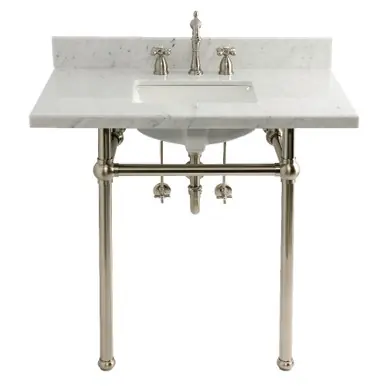 Kingston Brass 36" Carrara Marble Console Sink Set with Widespread Bathroom Faucet and Plumbing Trim Kit (8-Inch, 3 Hole), Carrara Marble/Brushed Nickel - CKVPB36MBSQ8 Handmade