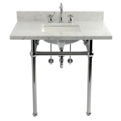 Mega Sale Kingston Brass 36" Carrara Marble Console Sink Set with Widespread Bathroom Faucet and Plumbing Trim Kit (8-Inch, 3 Hole), Carrara Marble/Polished Chrome - CKVPB36MBSQ1