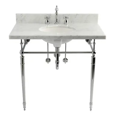 Original Kingston Brass 36" Carrara Marble Console Sink Set with Widespread Bathroom Faucet and Plumbing Trim Kit (8-Inch, 3 Hole), Marble White/Polished Chrome - CKVPB3622M81