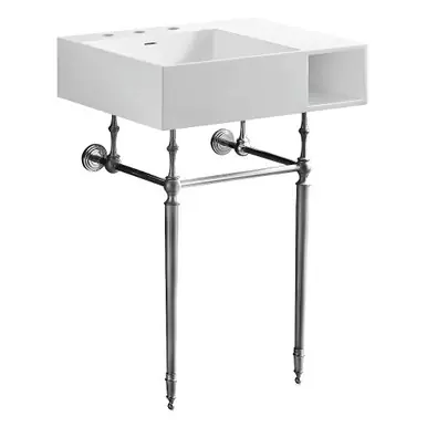 Top Rated Kingston Brass Aurelius 24" Solid Surface Console Sink with Brass Legs (8-Inch, 3-Hole), Matte White/Polished Chrome - KVPB3248SQA1