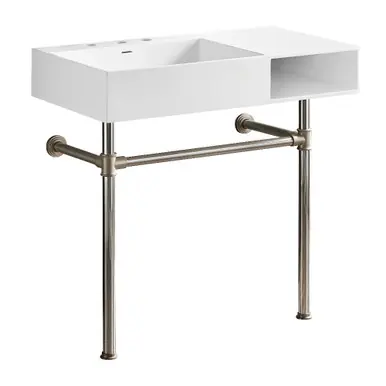 Kingston Brass Aurelius 36" Solid Surface Console Sink with Stainless Steel Legs (8-Inch, 3-Hole), Matte White/Brushed Nickel - KVPB3368SQA8 Limited Edition